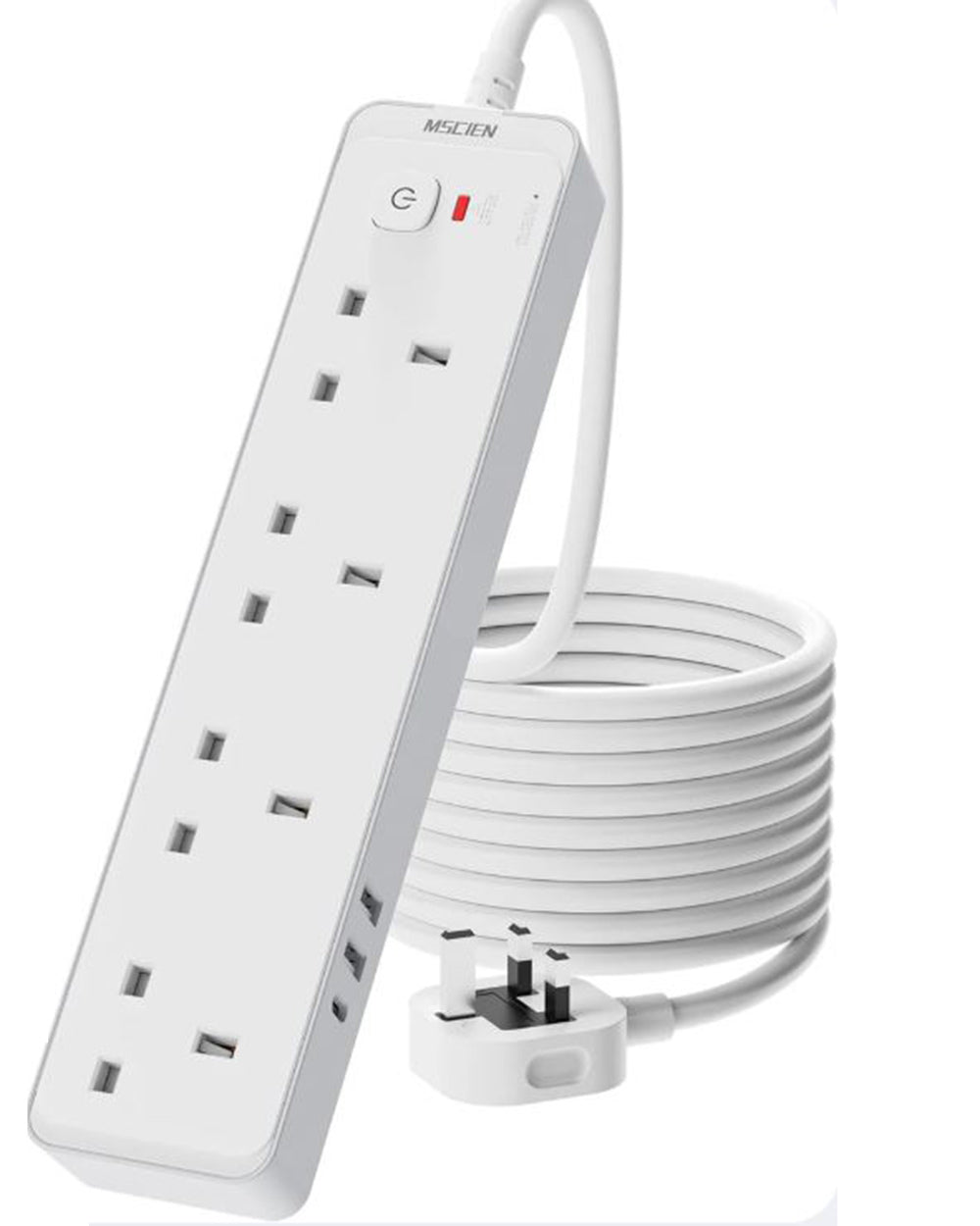 Mscien 5M Extension Lead with 3 USB Slots(3.4A, 1 USB C, 2 USB A), 4 Way
