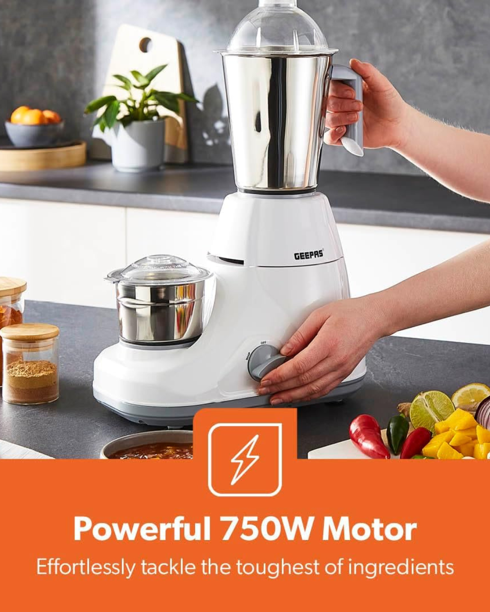GEEPAS 750W 3-in-1 Mixer Grinder White