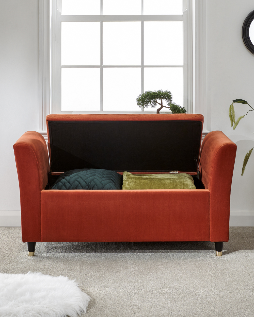 Storage Bench Window Seat, Russet Velour