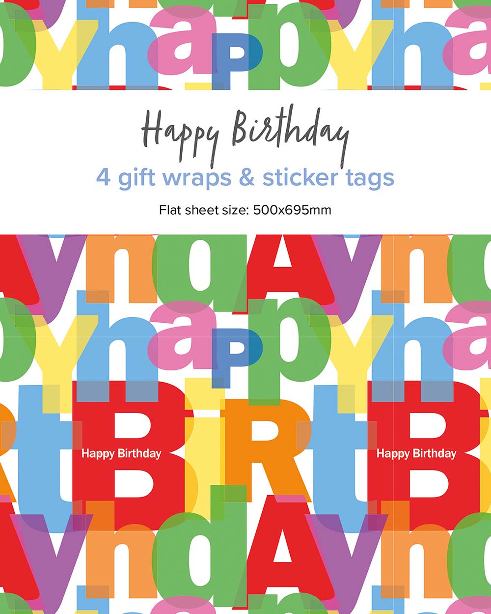 Happy birthday wrapping paper set with tags, colourful for any gender