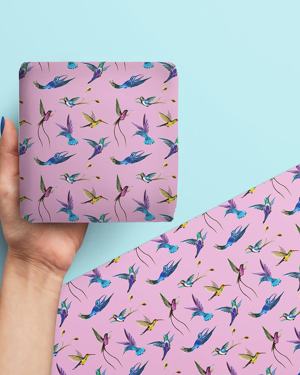 gift wrapping paper set kit hummingbird pink recyclable