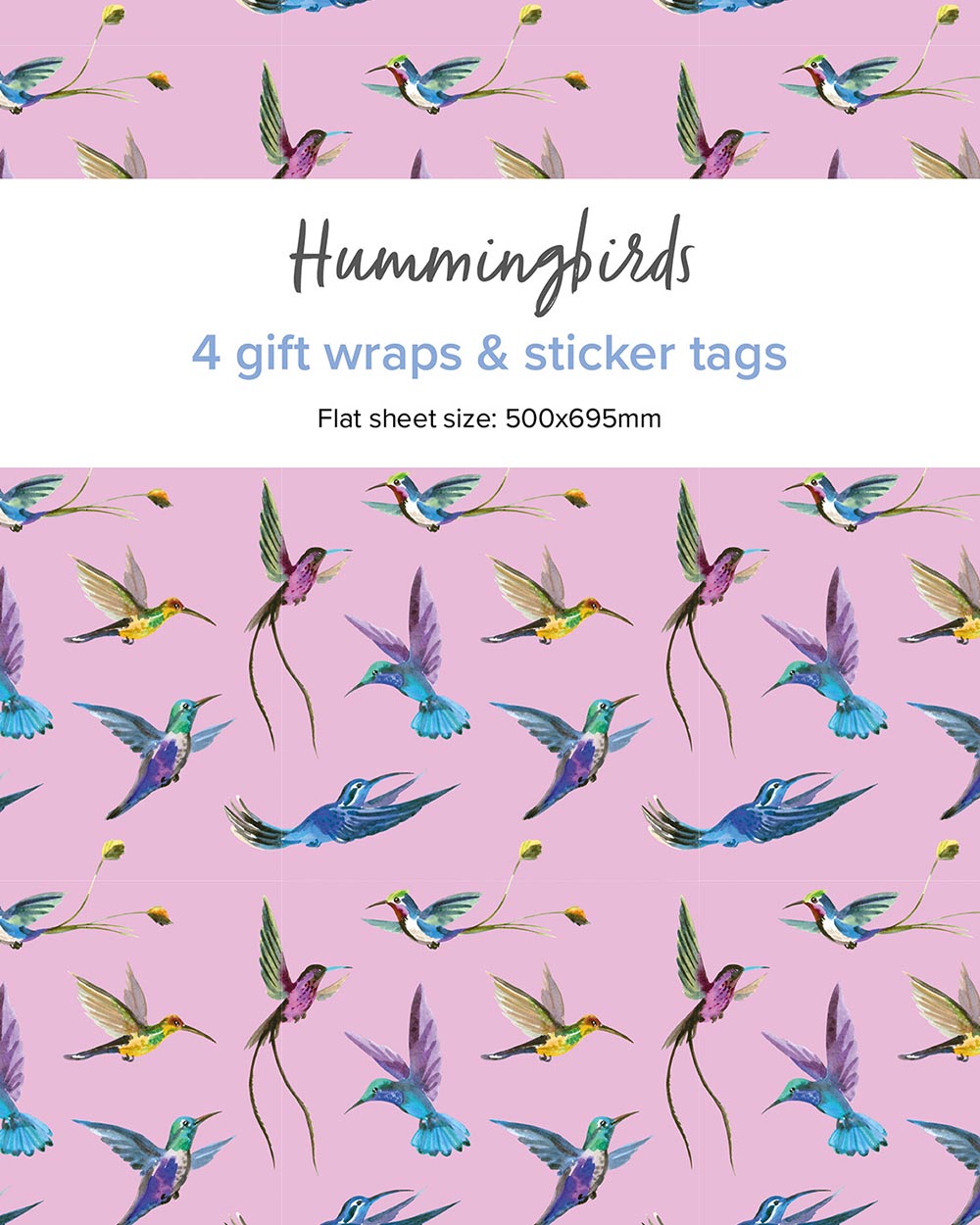 gift wrapping paper set kit hummingbird pink recyclable