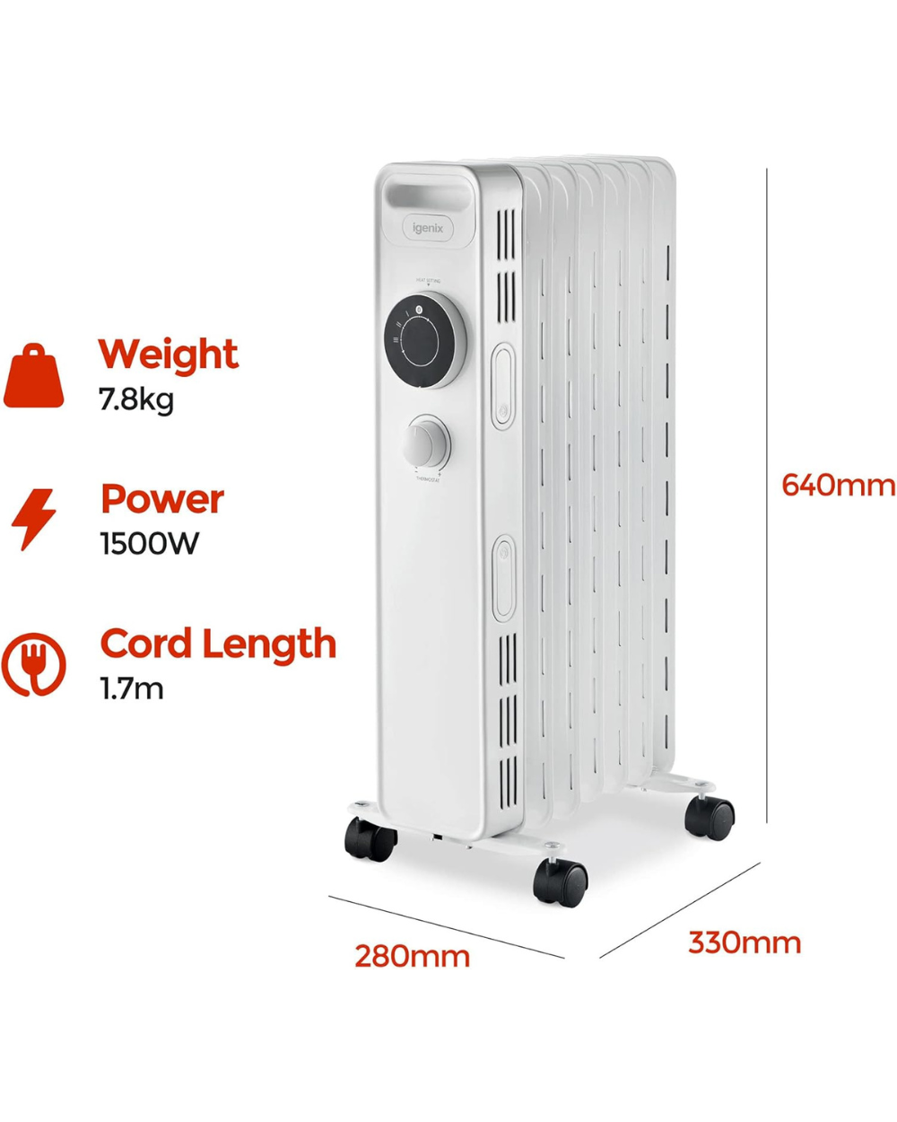 Igenix IG2615 Oil Filled Radiator White