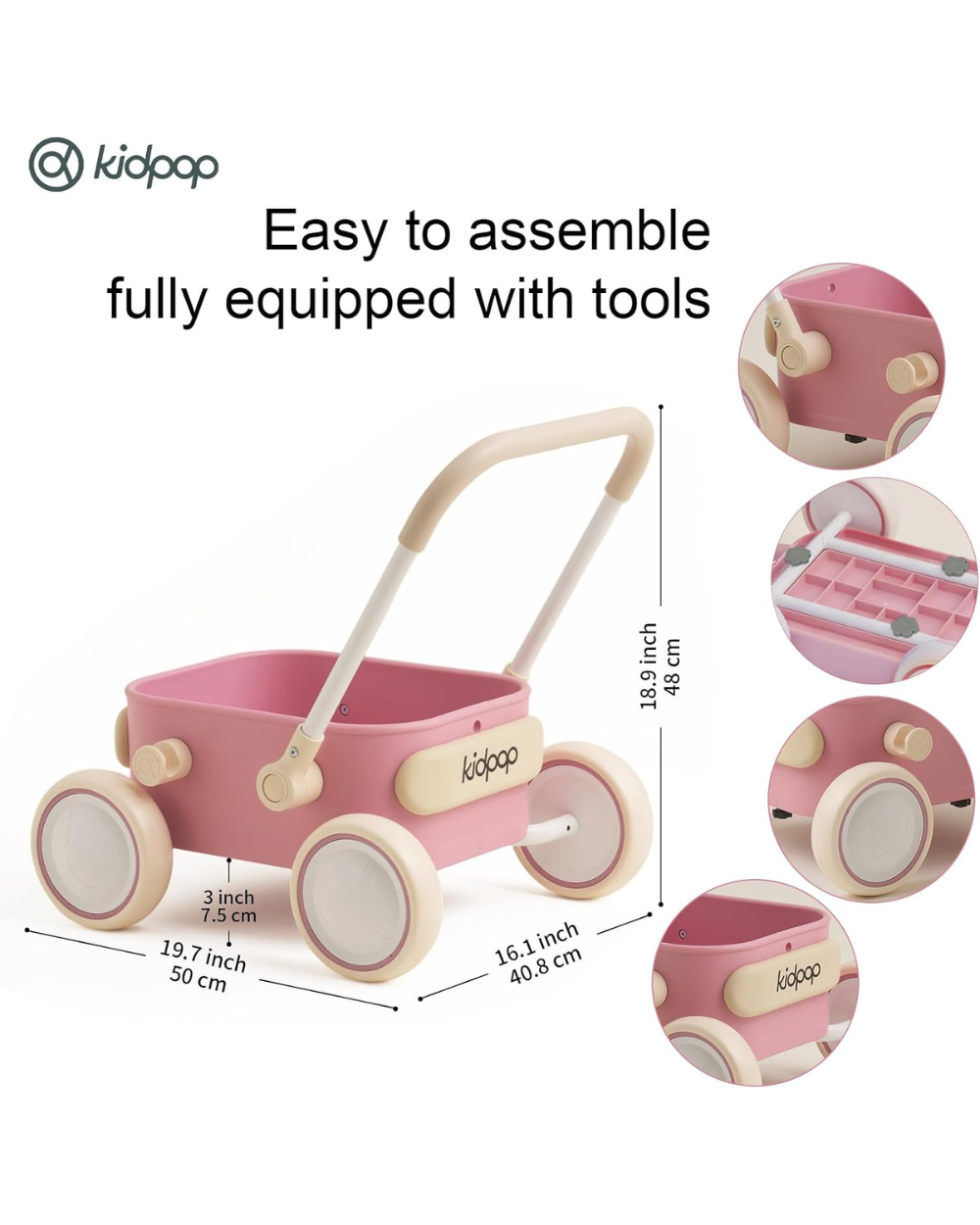 Kidpop PULA Push & Pull Baby Walker Wagon Pink