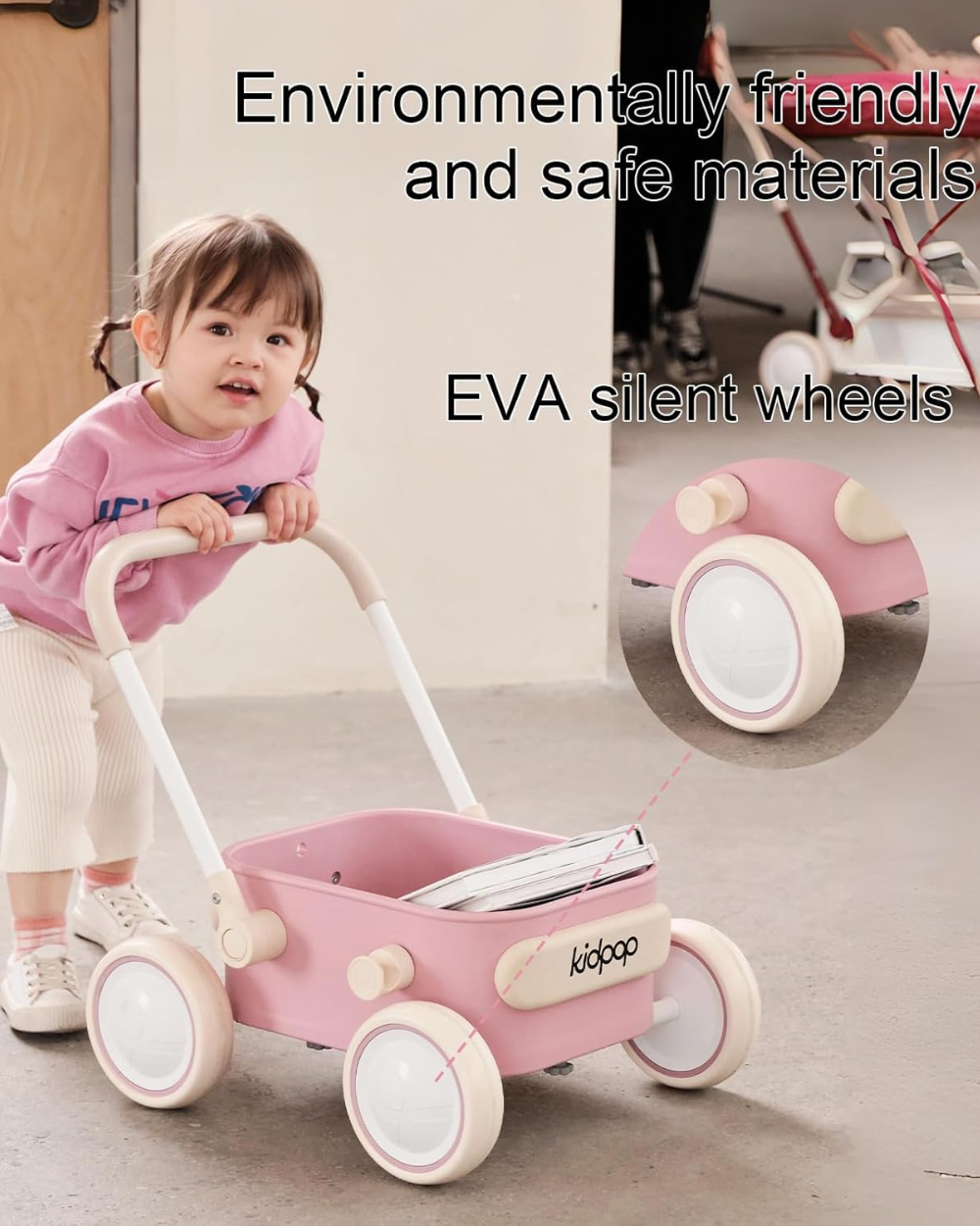 Kidpop PULA Push & Pull Baby Walker Wagon Pink