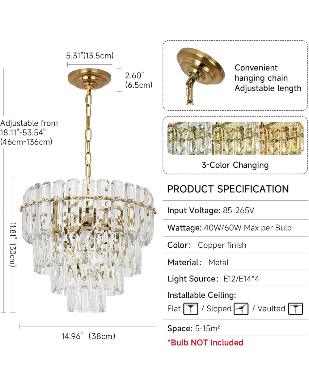 Kiikoopro Crystal Chandelier Round Luxury Pendant Light