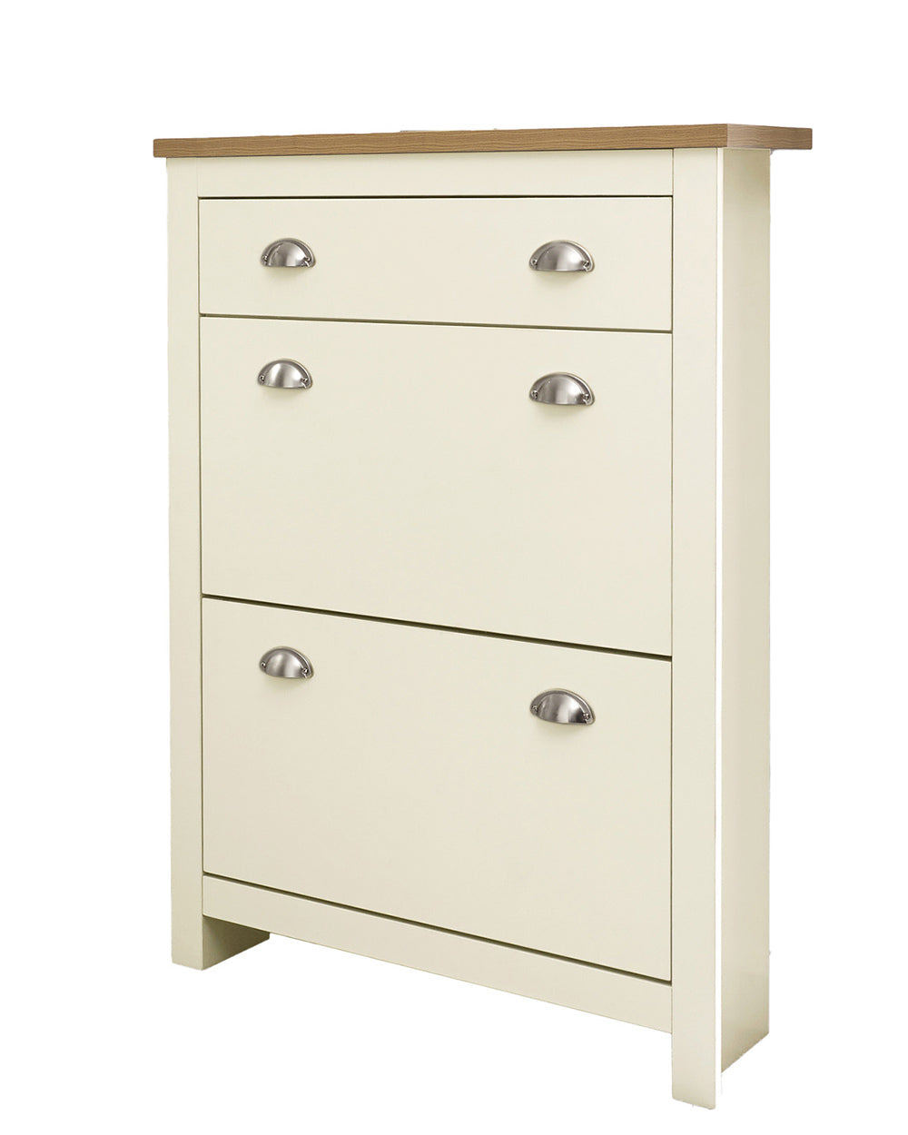 lancaster shoe storage cabinet in cream on a white background setting.