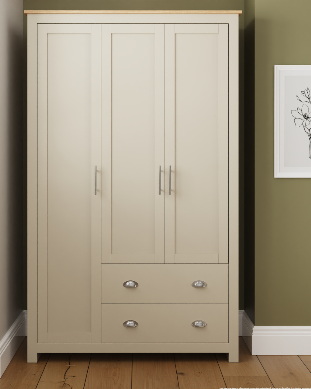Lancaster 3 Door 2 Drawer Wardrobe Cream