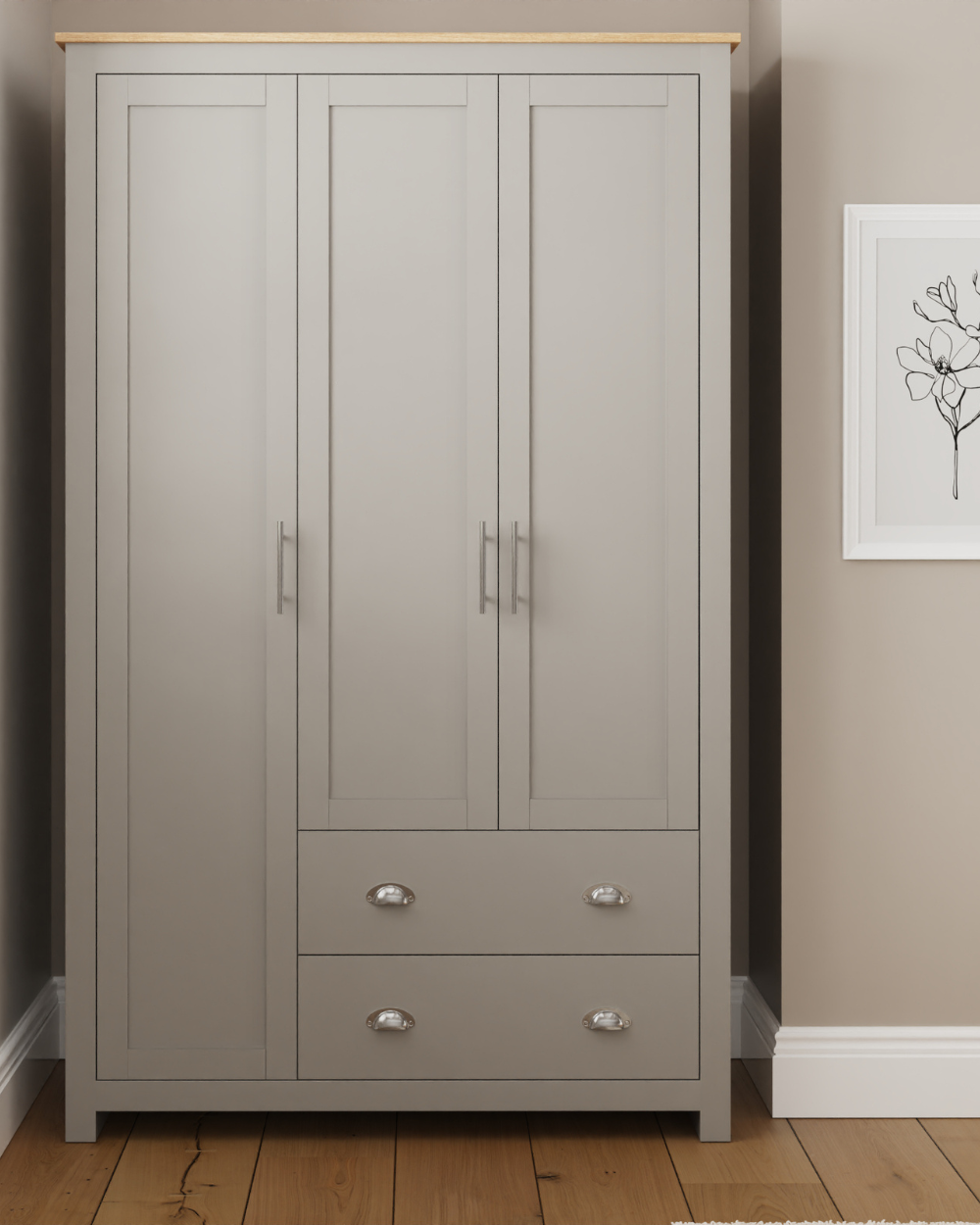 Lancaster 3 Door 2 Drawer Wardrobe Grey