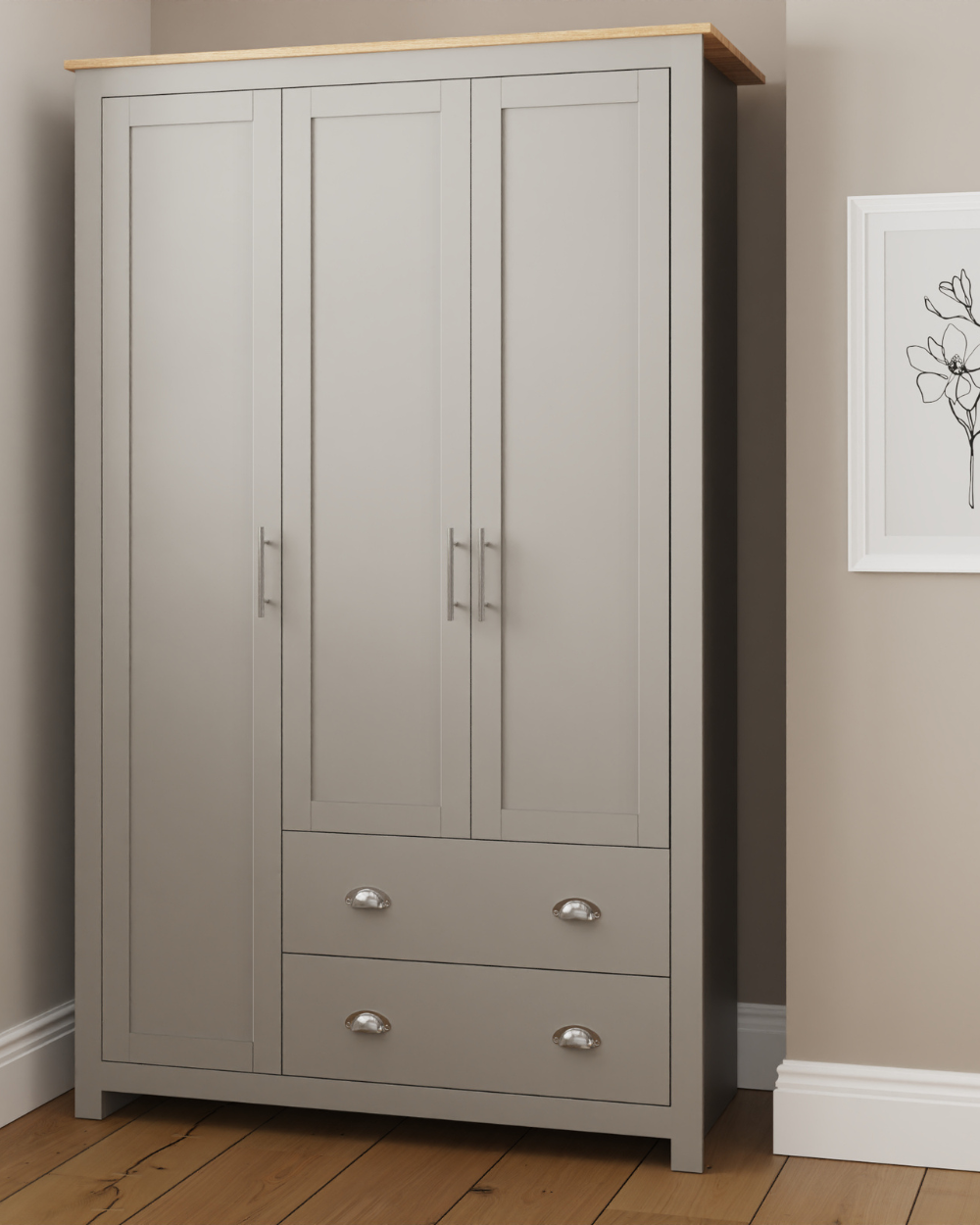 Lancaster 3 Door 2 Drawer Wardrobe Grey