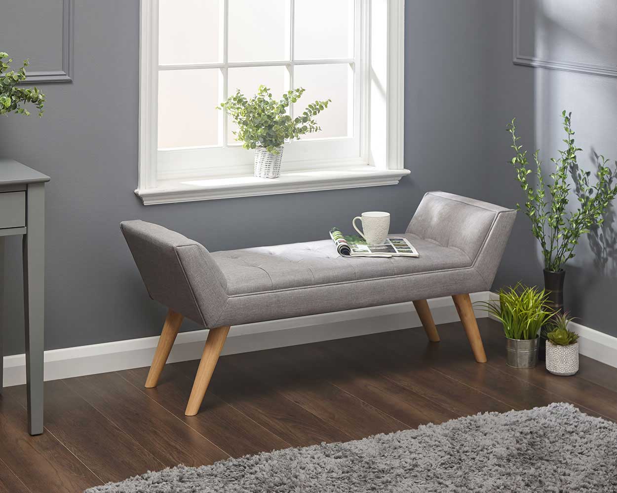 Milan Fabric Upholstered Bench, Grey