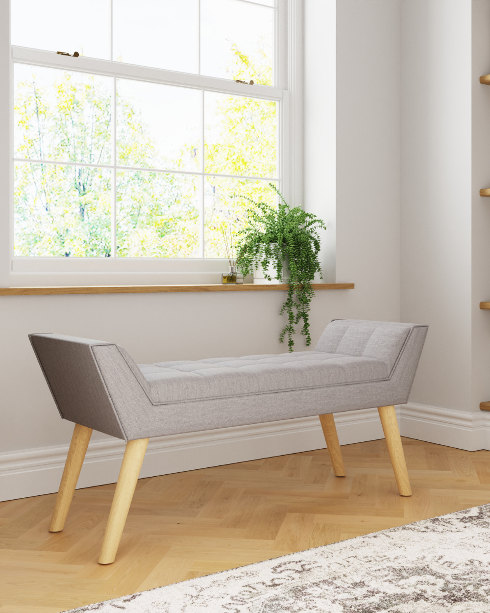 Milan Fabric Upholstered Bench, Grey