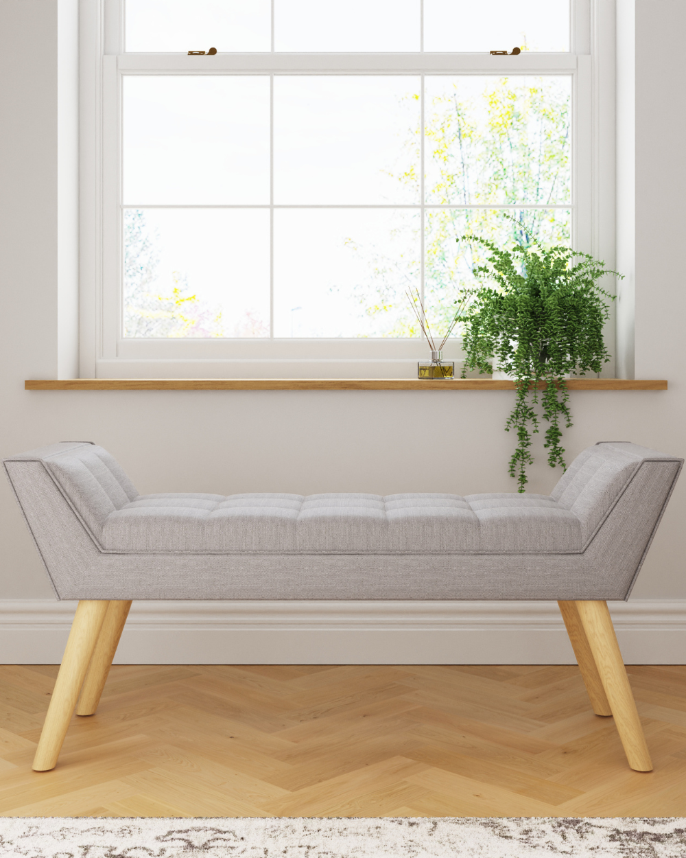 Milan Fabric Upholstered Bench, Grey