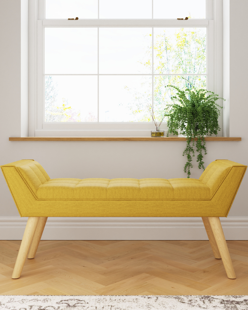 Milan Fabric Upholstered Bench, Mustard Yellow