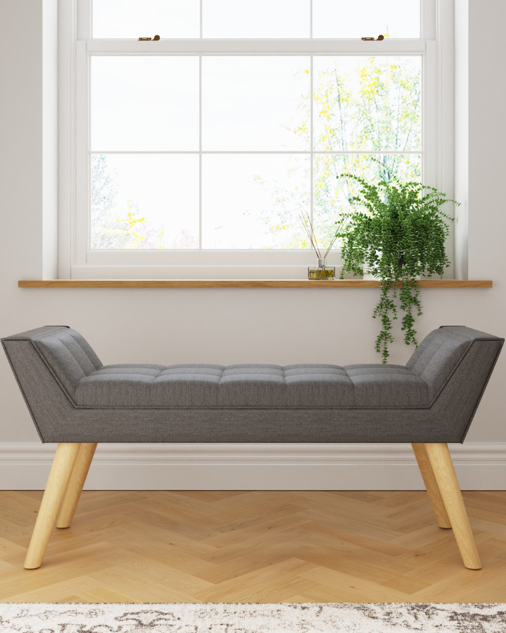 Milan Fabric Upholstered Bench, Dark Grey