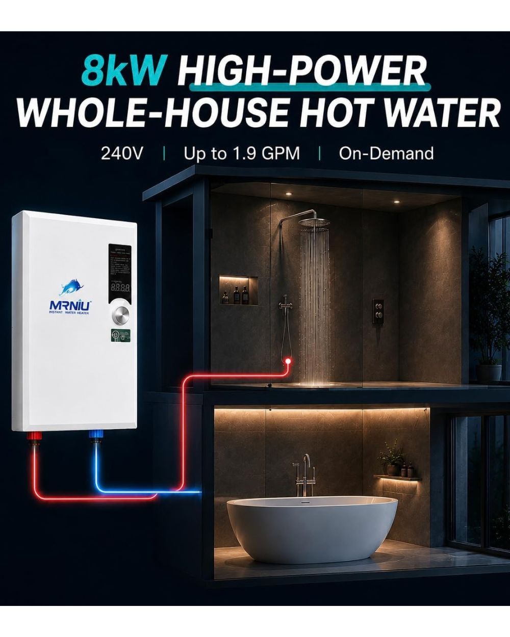 Electric Tankless Water Heater Mrniu 8kW