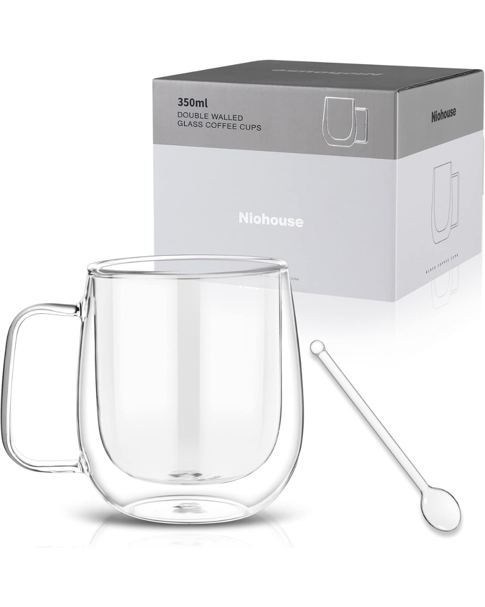 Niohouse Double Walled Glass Coffee Mug 350ml