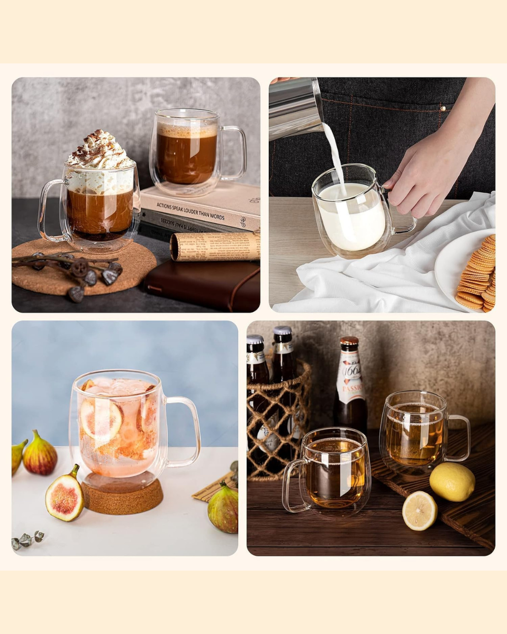 Niohouse Double Walled Glass Coffee Mugs Set of 2