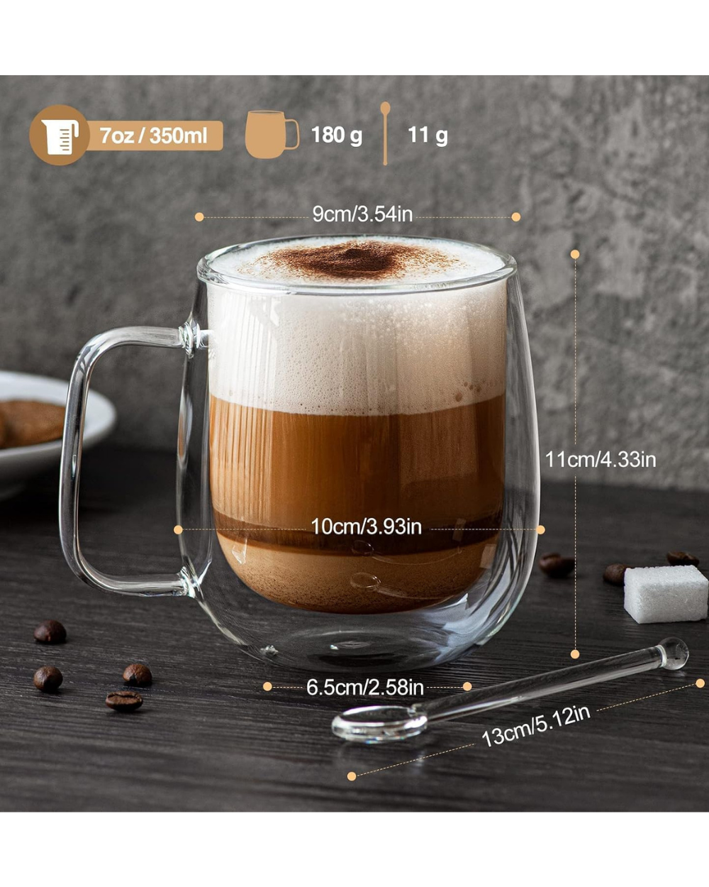 Niohouse Double Walled Glass Coffee Mug 350ml