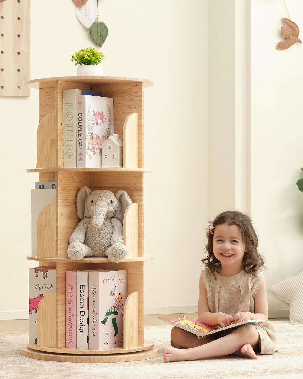 OOOK Kids Rotating Bookshelf 3 Tier Wood