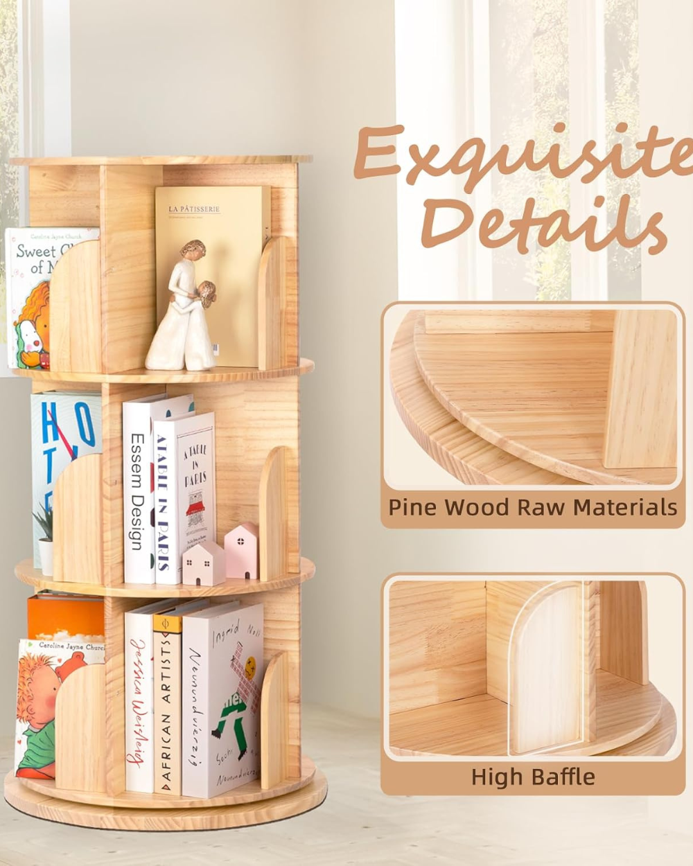 OOOK Kids Rotating Bookshelf 3 Tier Wood
