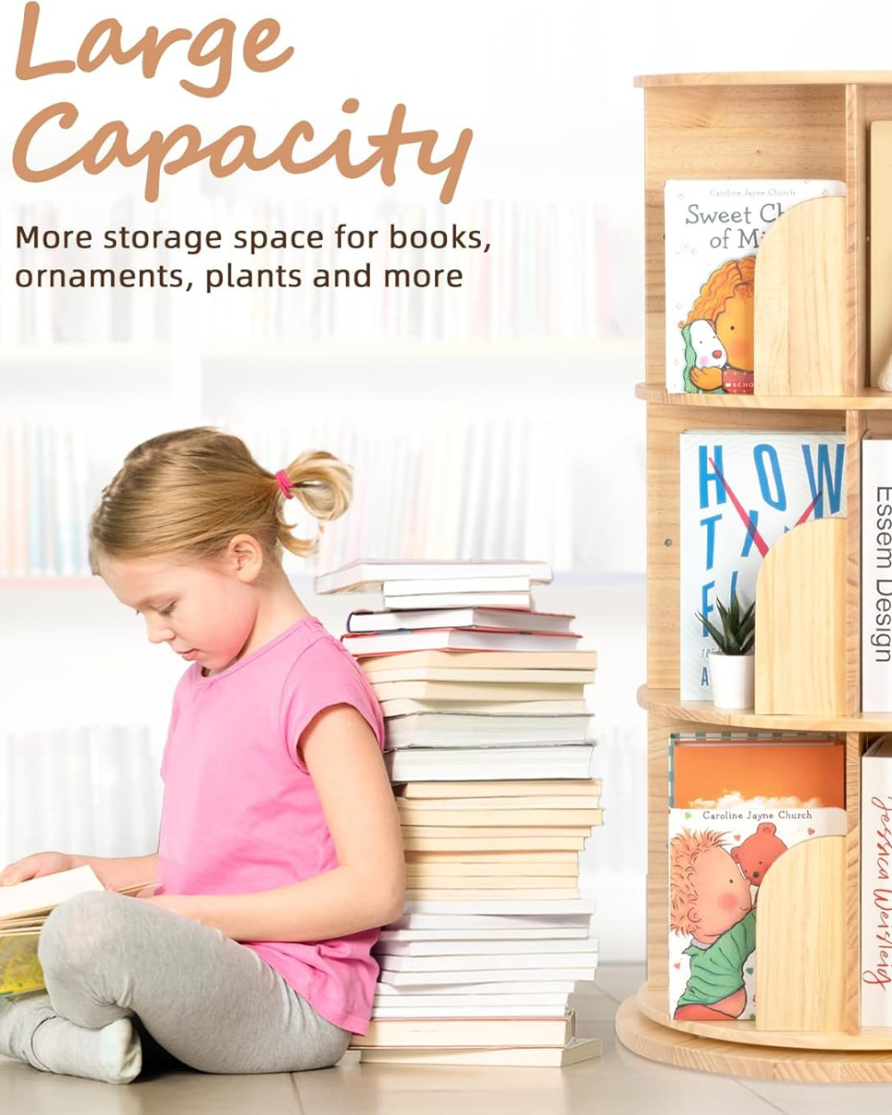 OOOK Kids Rotating Bookshelf 3 Tier Wood