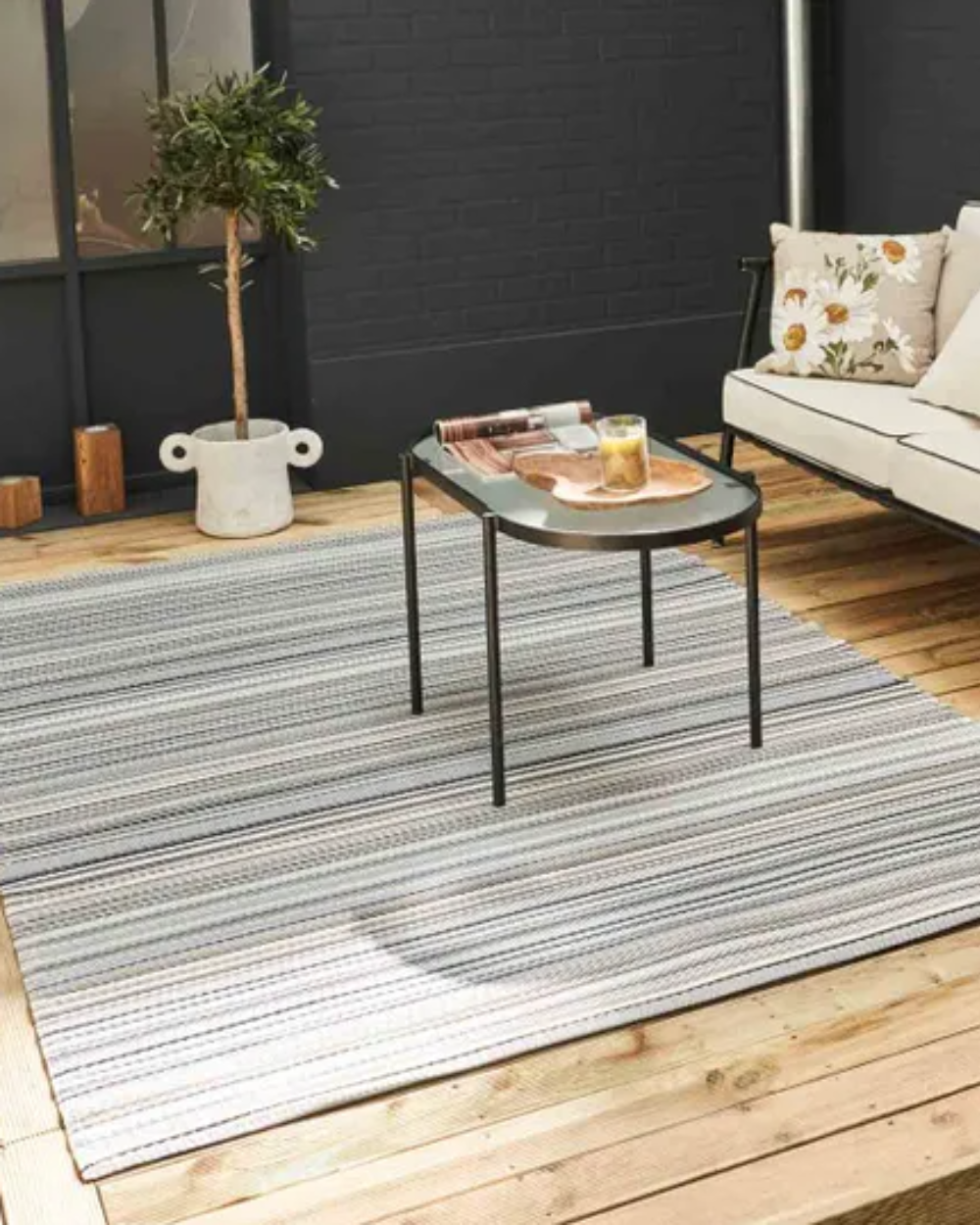 Outdoor Rugs for Garden Patio Balcony Grey Stripe 120x160cm