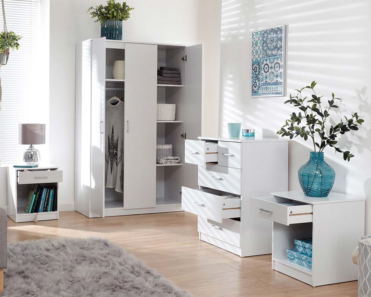 Panama 4 Piece Bedroom Furniture Set, White