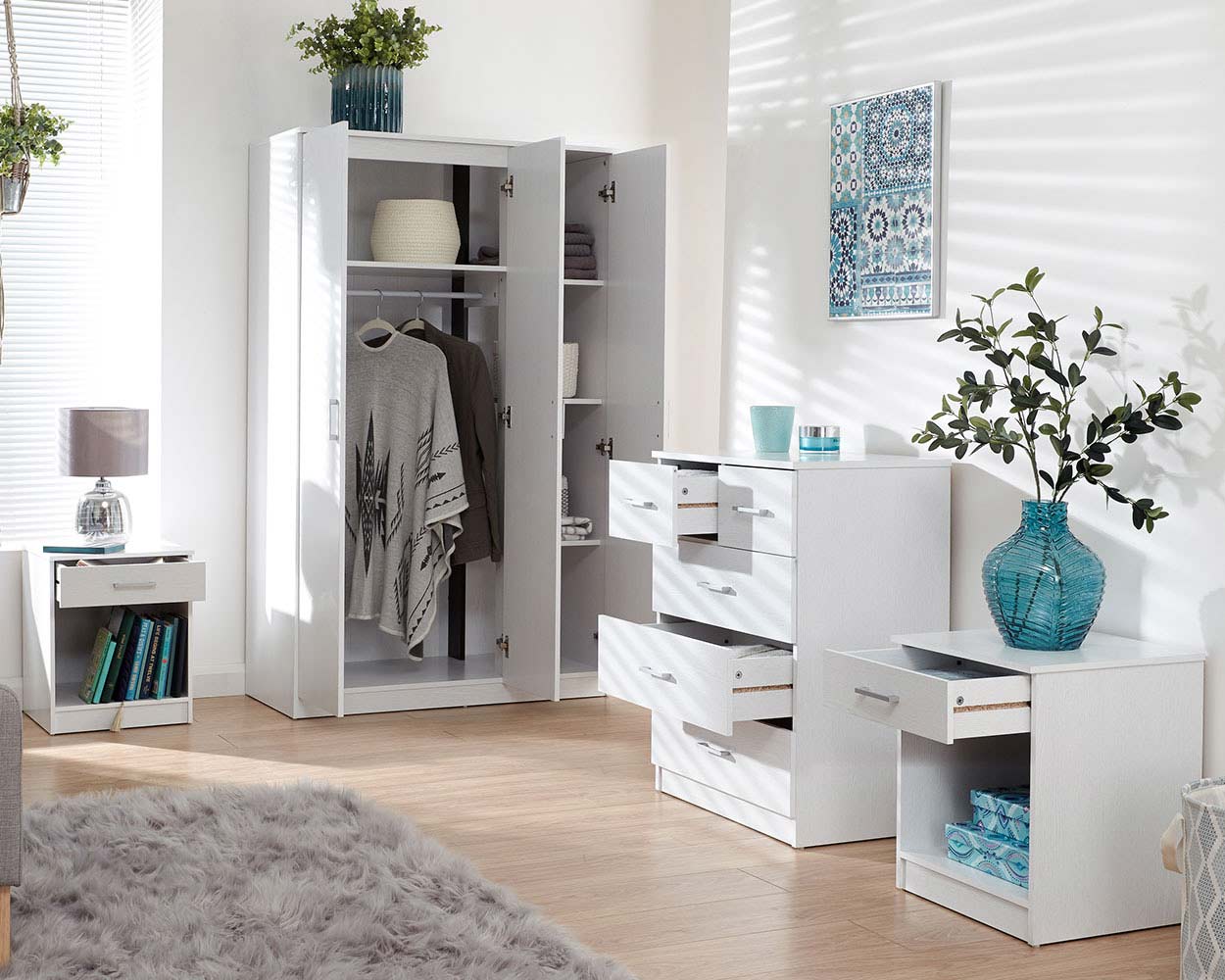 Panama 4 Piece Bedroom Furniture Set, White