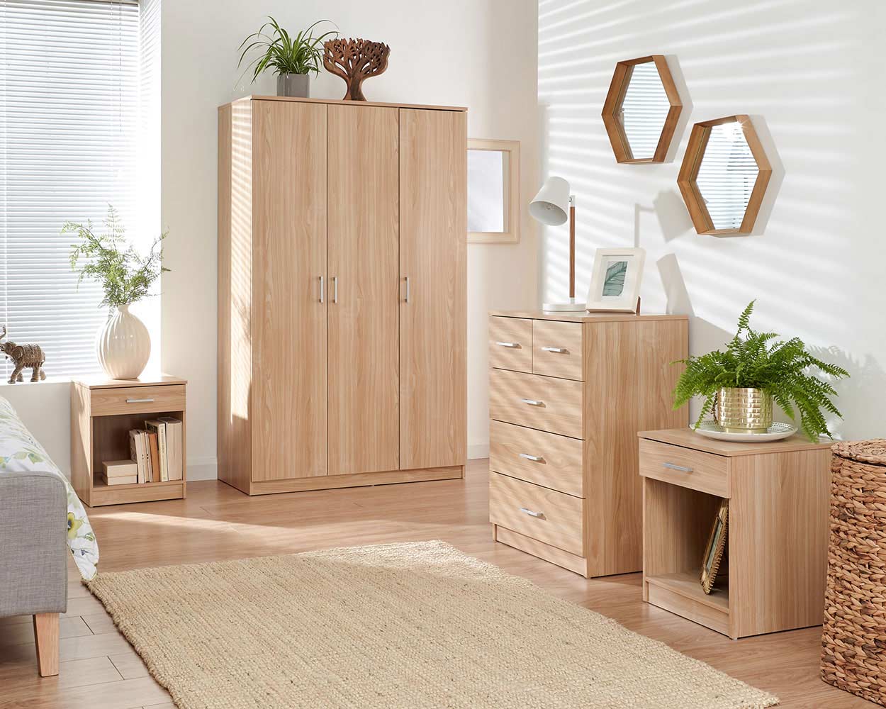 Panama 4 Piece Bedroom Furniture Set, Oak Effect