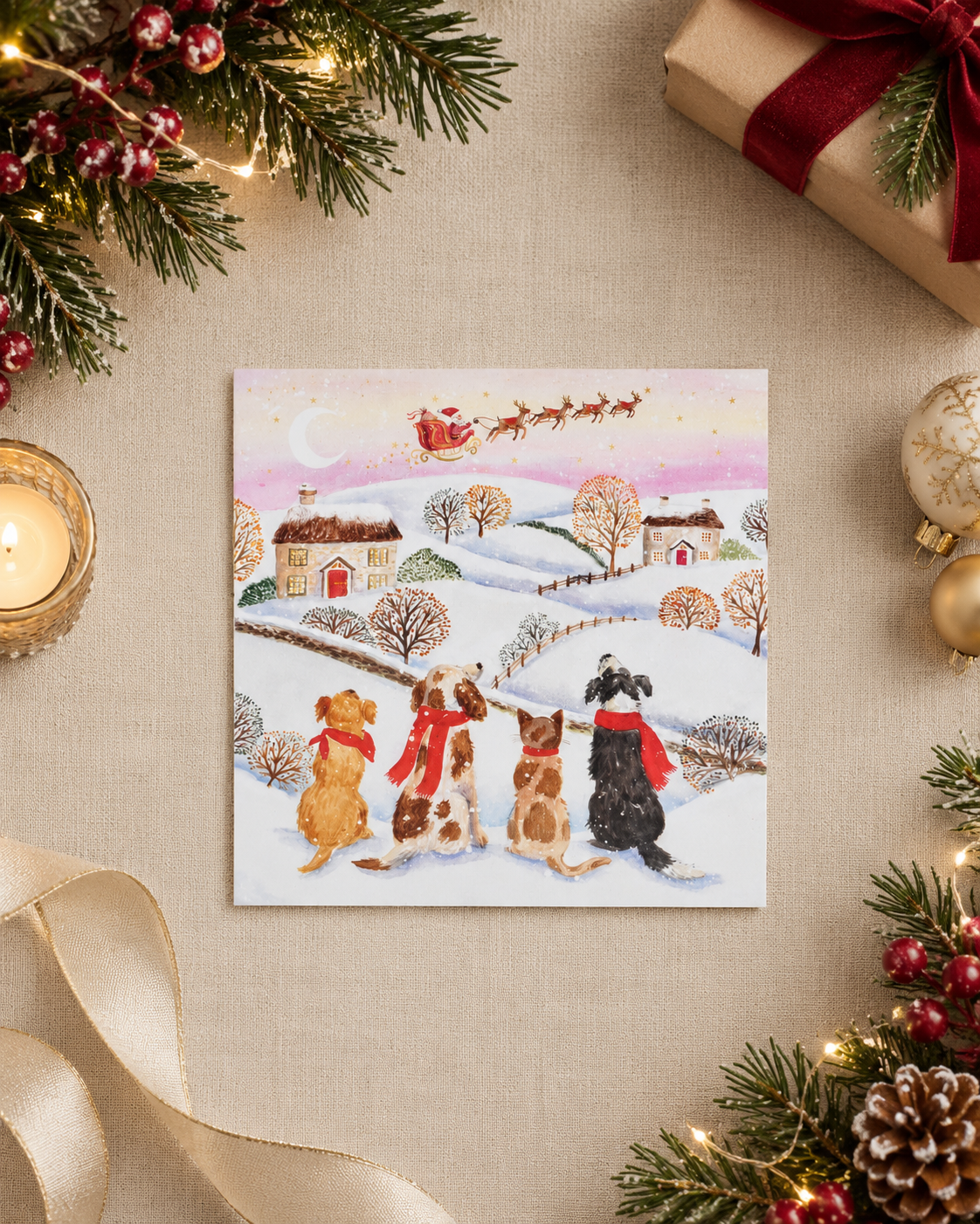 Charity Christmas Cards 10 Pack Pets & Santa