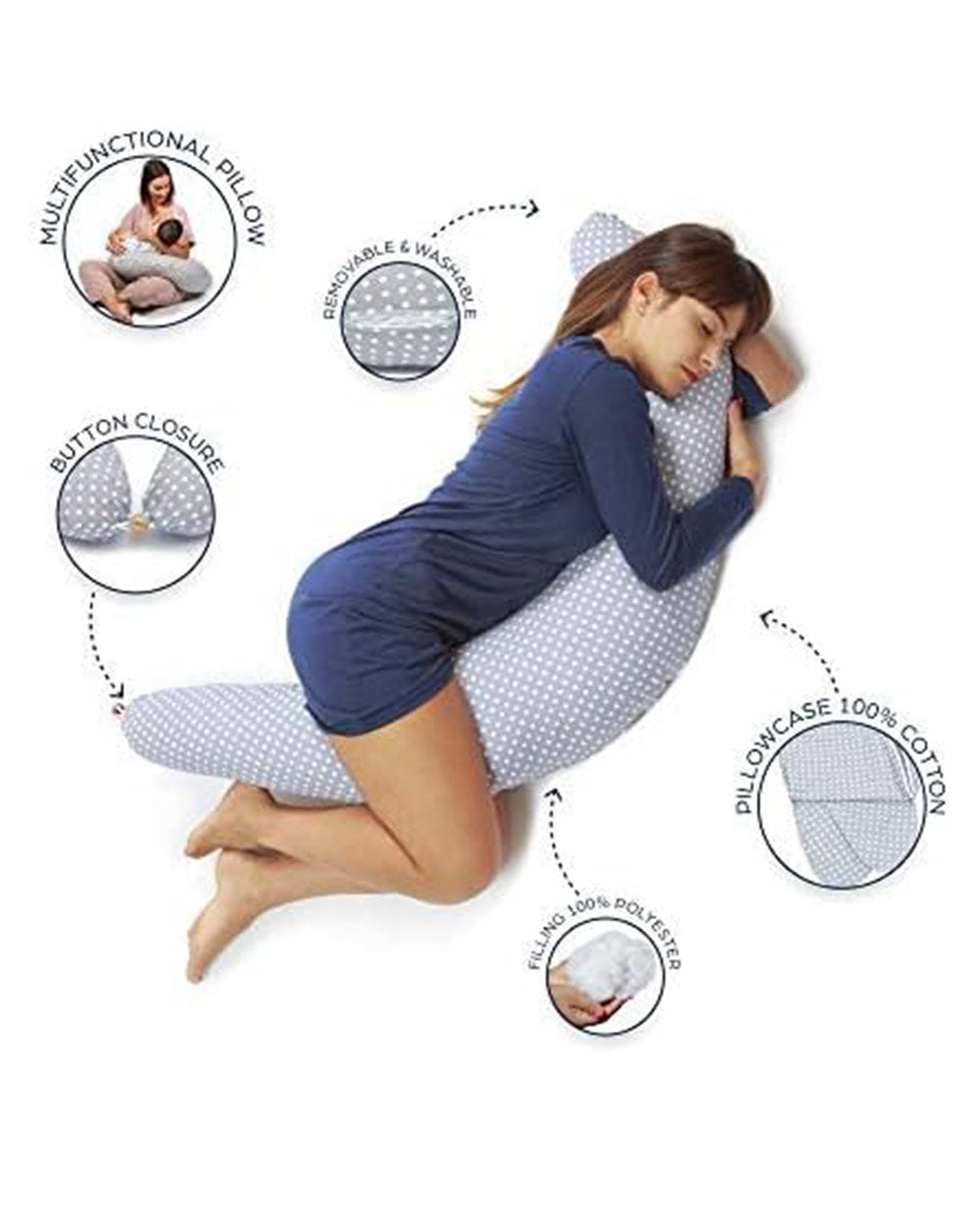 Niimo Pregnancy Pillow 3-in-1 Grey White Stars