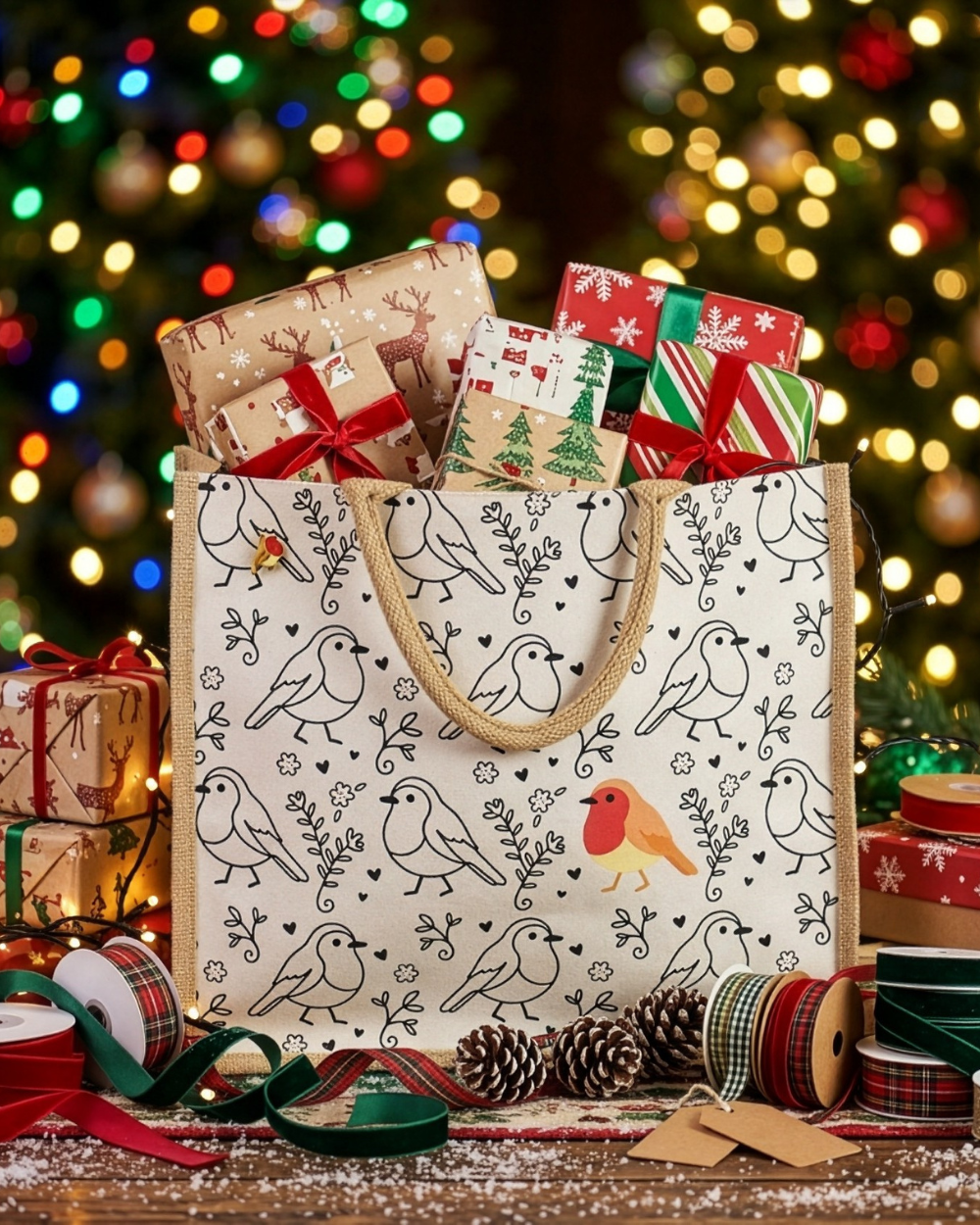 Robin Jute Canvas Shopping Bag For Life 100% Biodegradable