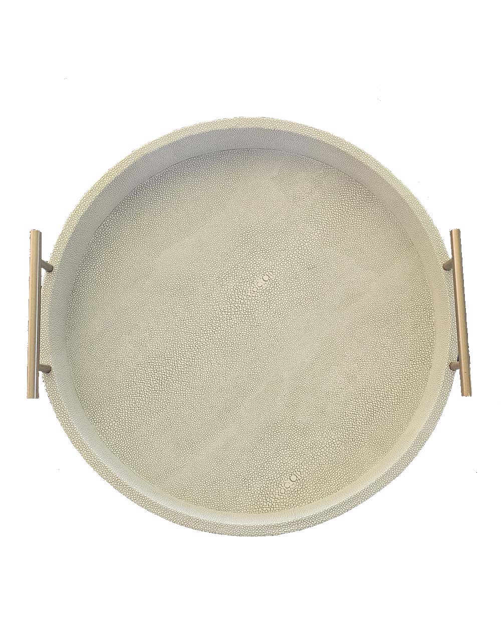 Faux Ivory Shagreen Round Tray With Handles