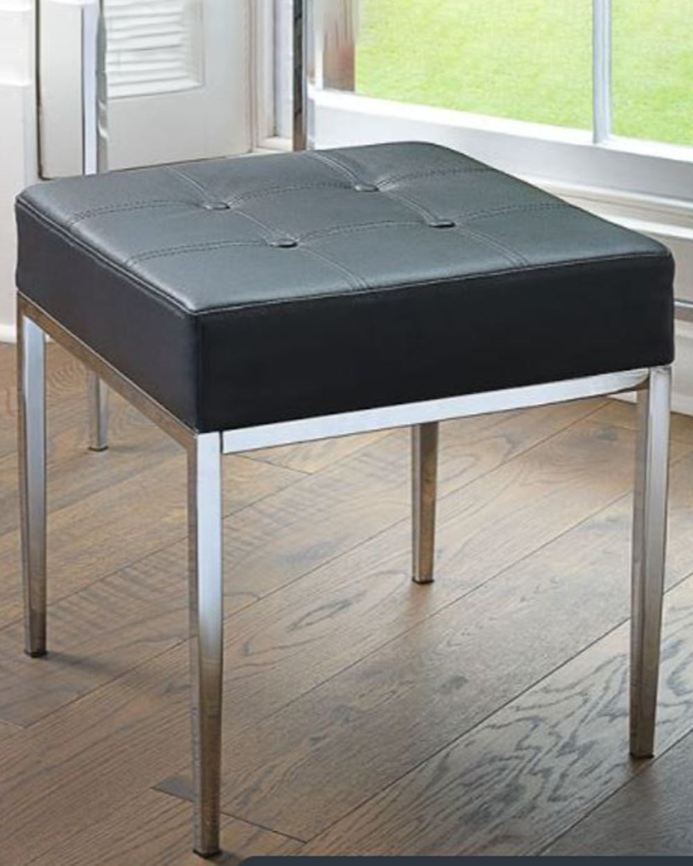 Black Dressing table Stool With Chrome Legs - Main Image