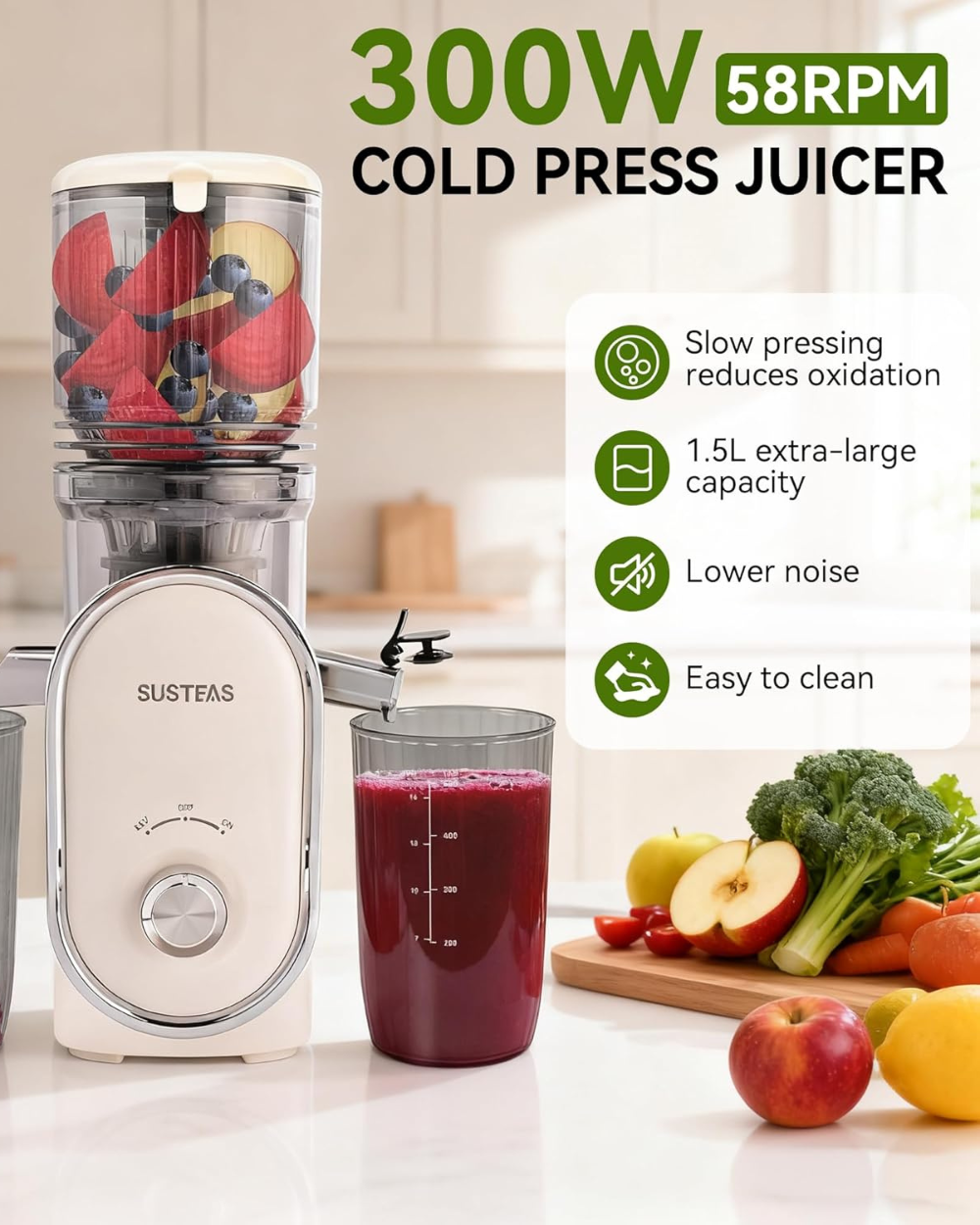 SUSTEAS Cold Press Juicer Machine MP802K White