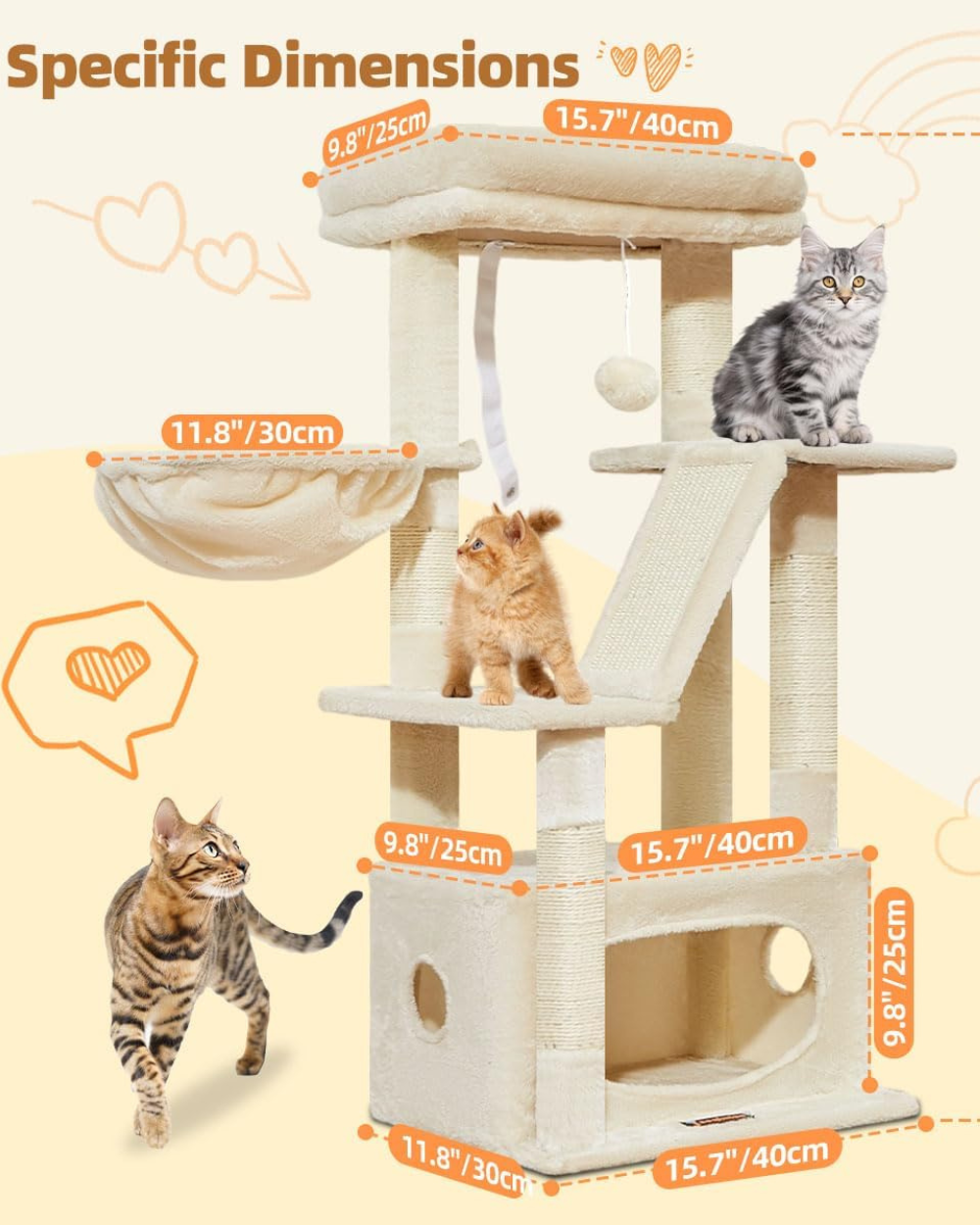 Taoqimiao Cat Tree 98cm Kitten Tower MS029SM Beige