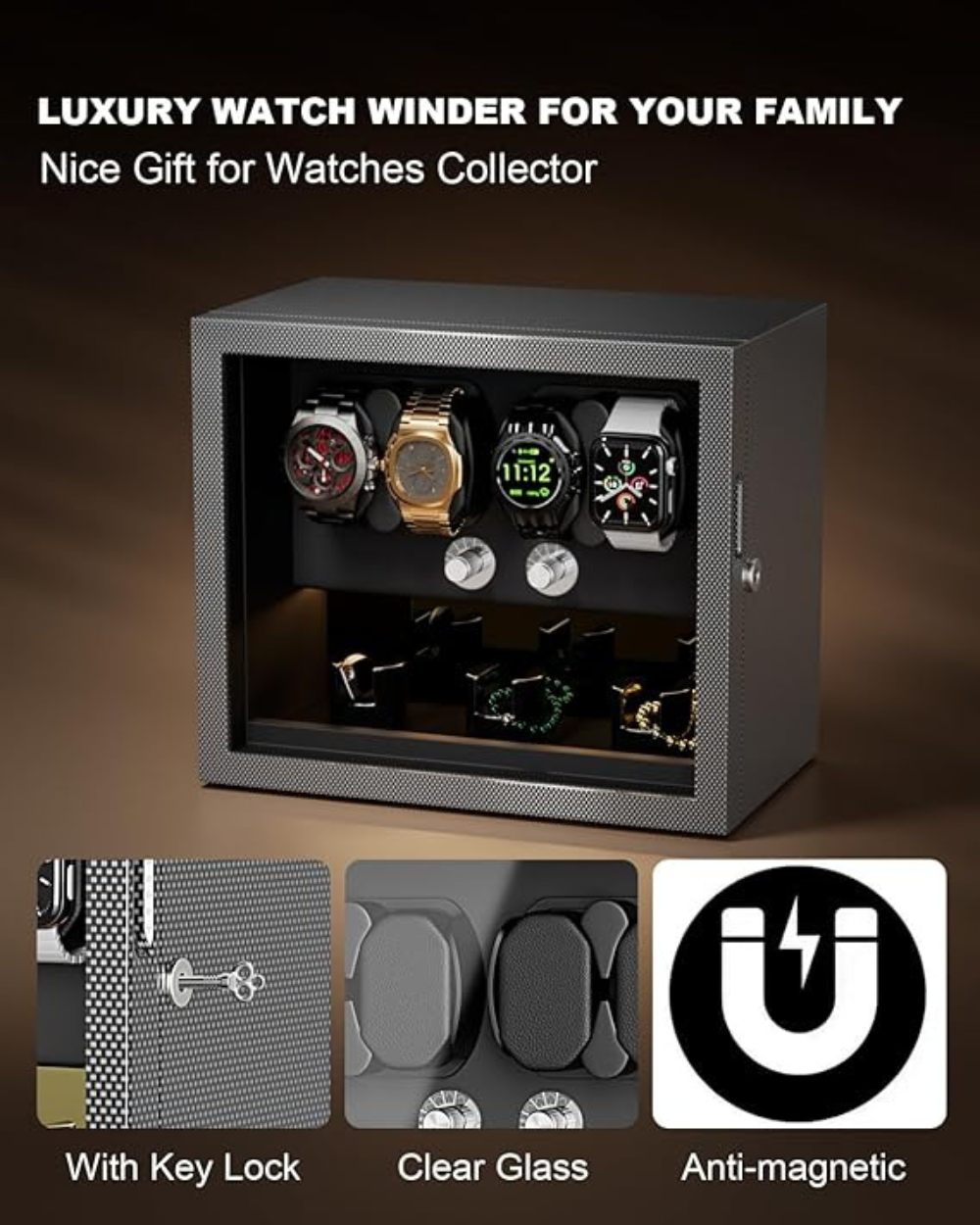 Twixstar Watch Winder For 4 Watches Grey