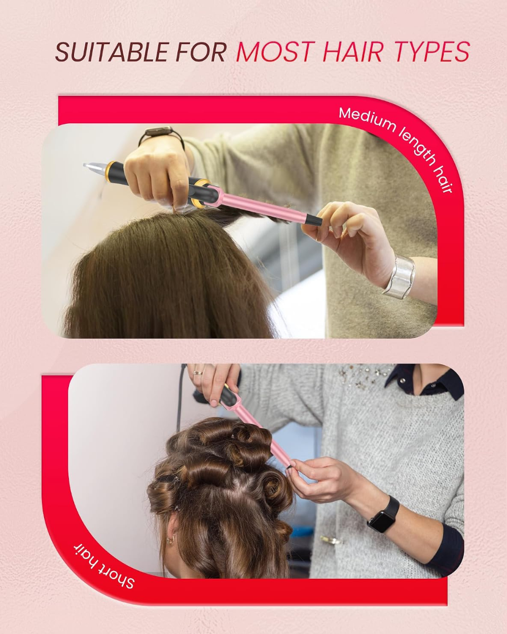 UKLISS Mini Travel Curling Tongs Black Pink