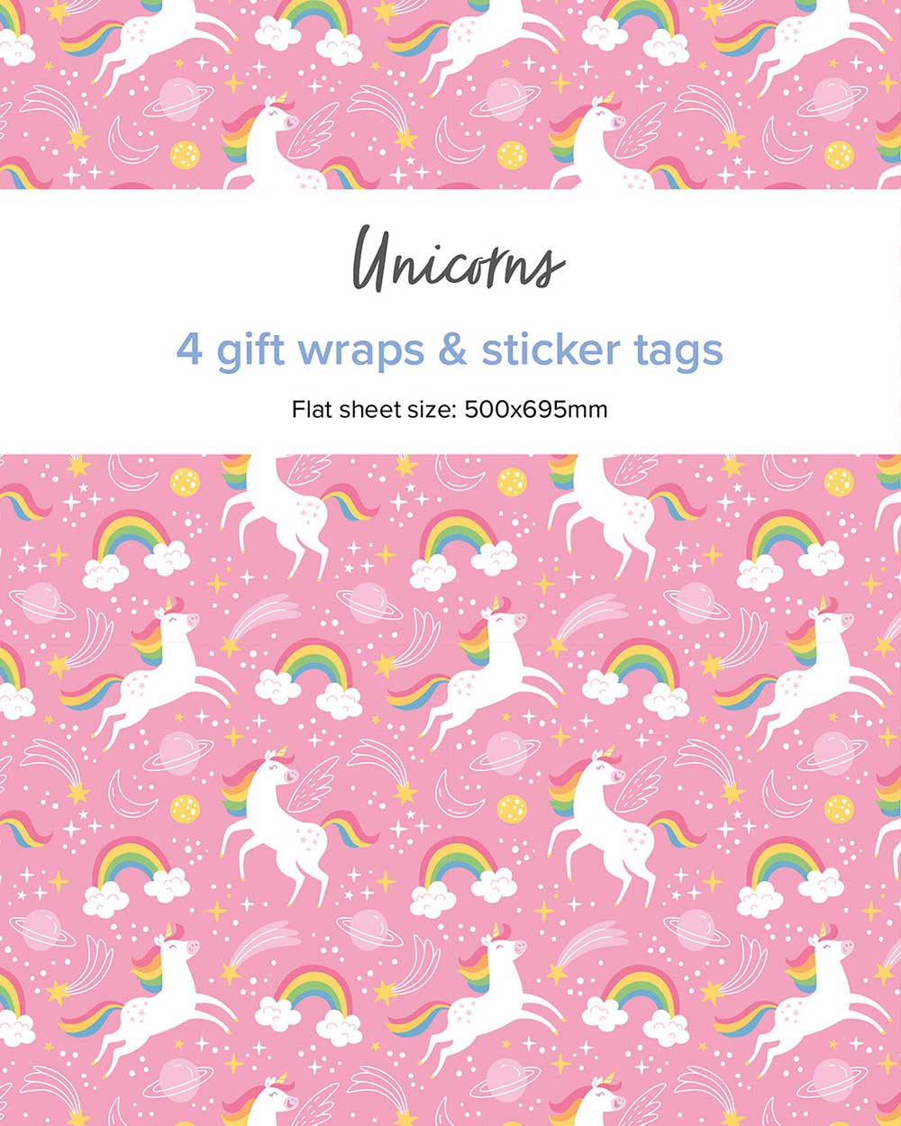 Unicorn pink gift wrapping paper sticker tags