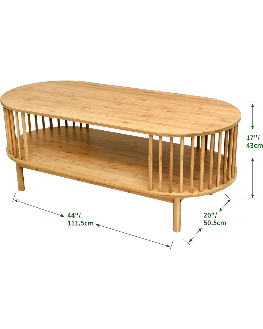 VaeFae Oval Coffee Table Bamboo 2-Tier