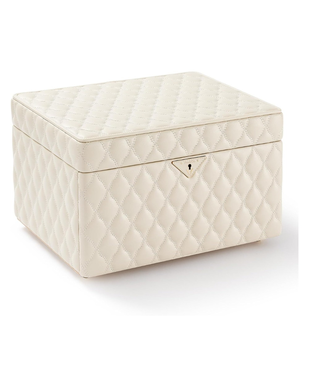Vee Jewellery Box Storage Case Diamond Quilted Beige