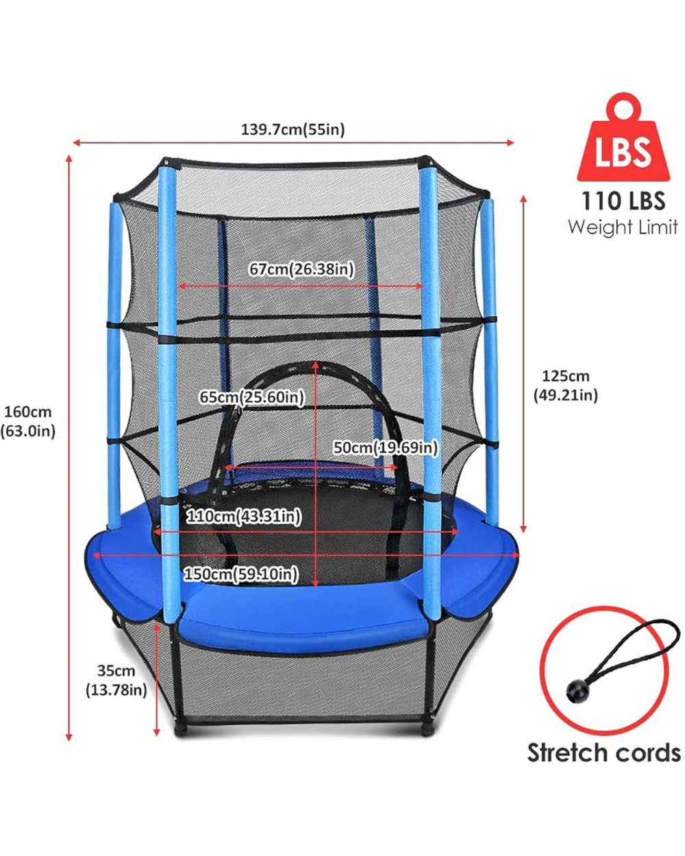 Veluoess 55 inch Trampoline For Children Pink