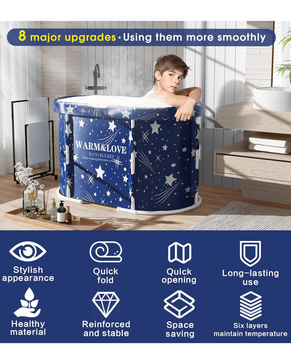 WARM&LOVE Portable Bathtub for Kids Non-Inflatable Foldable