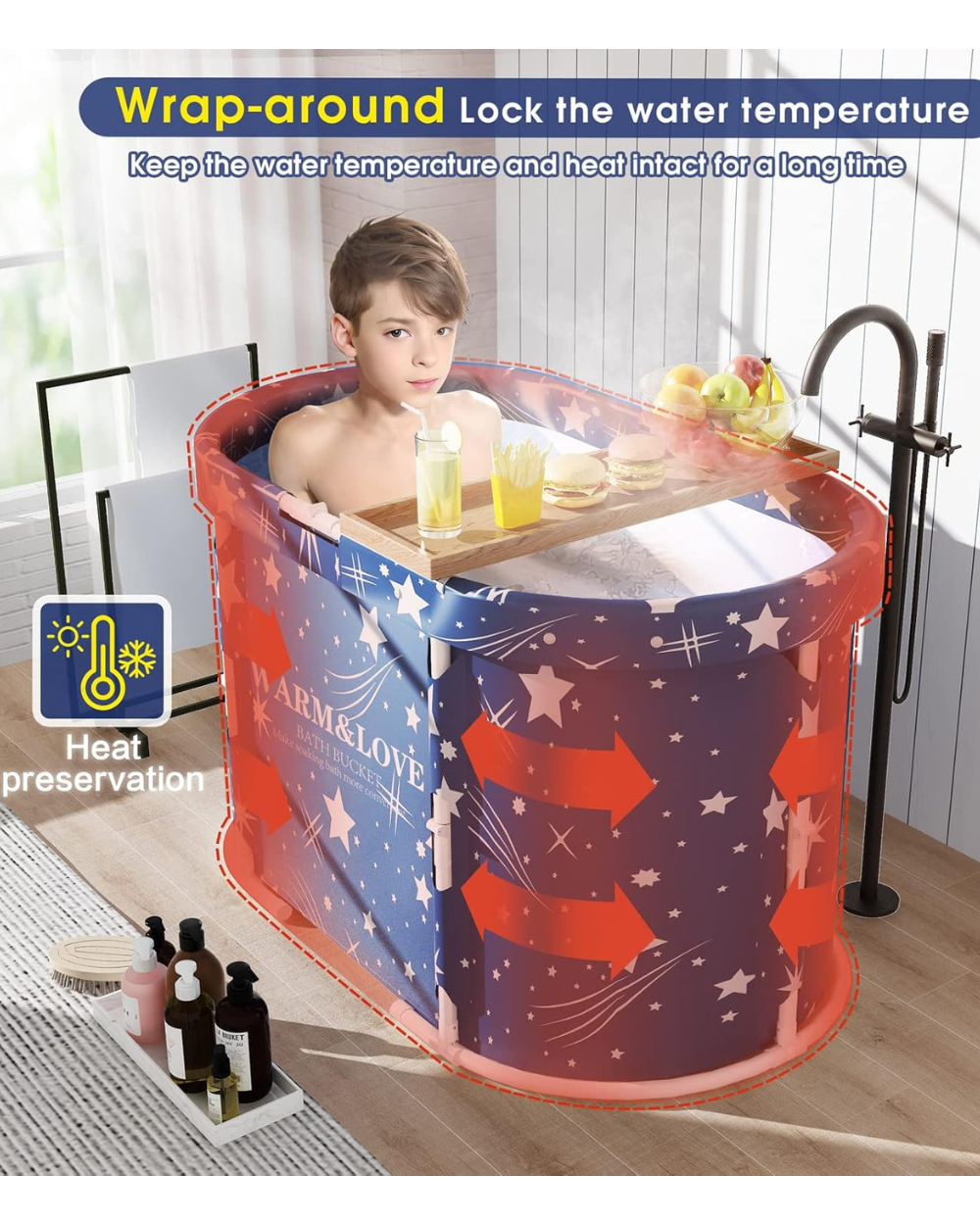 WARM&LOVE Portable Bathtub for Kids Non-Inflatable Foldable