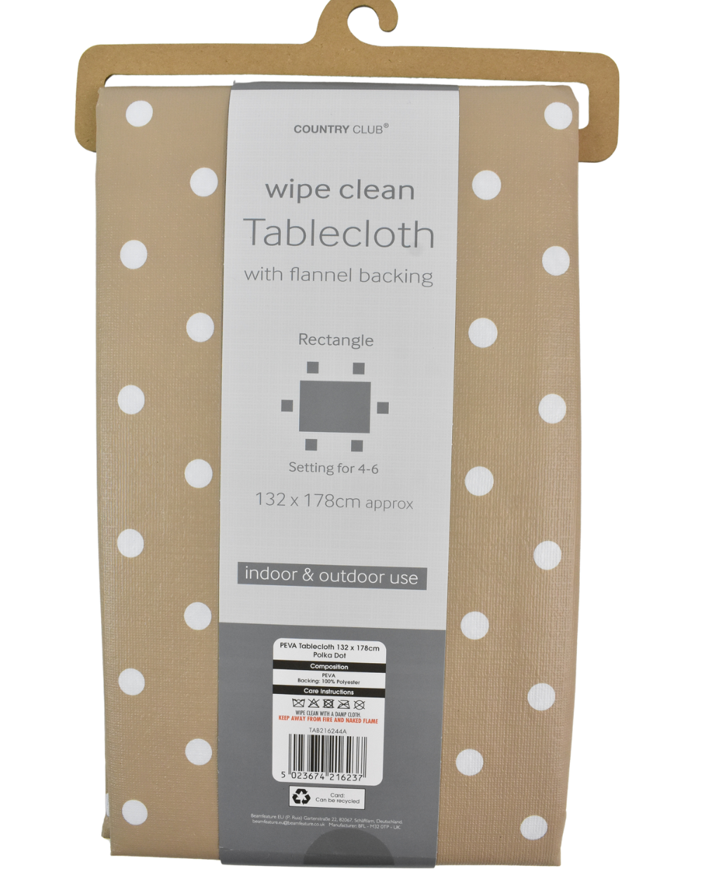 Wipe Clean Tablecloth Polka Dot Light Brown White 132 x 178cm