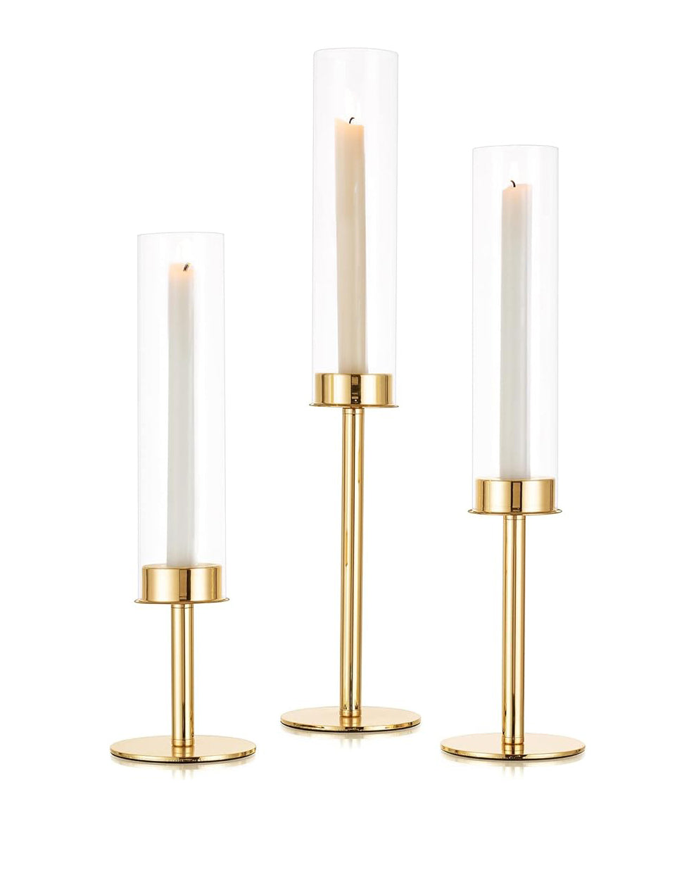 Gold Glass Candlestick Holders 3pcs 48/42/36cm 