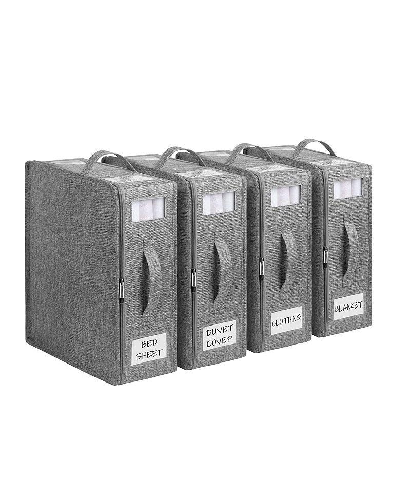 WELTRXE Bedding Storage Bed Sheet Organiser 4 Pack Grey