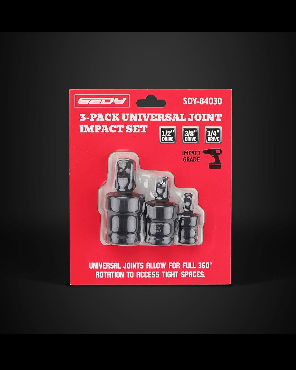 SEDY Universal Joint-Socket Swivel Set 3Piece 1/2" 3/8" 1/4" 