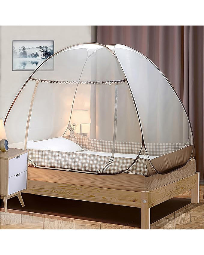Foldable Mosquito Net Bed Canopy 100x200cm  Brown Edge